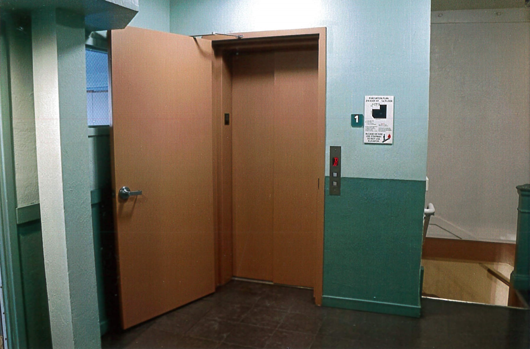 First floor elevator, main stairway